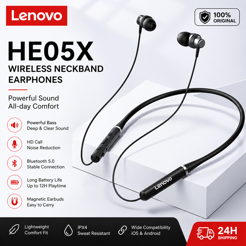 100% 오리지널 Lenovo HE05X 블루투스 이어 - Magnetic Neckband Sports Earphones 리뷰 및 가격